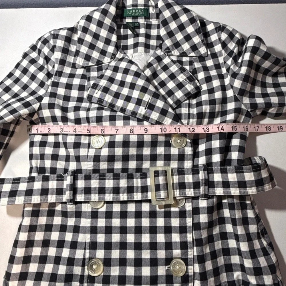 Lauren Ralph Lauren Jacket Women Petite P Black Excellent Gingham Belted Cotton